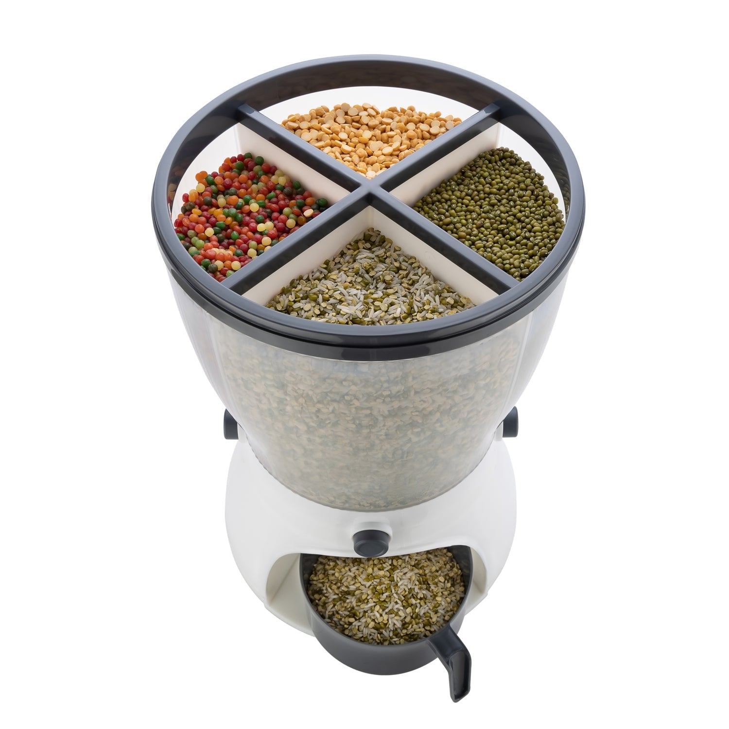 4-in-1 rice dispenser with multiple compartments. 4-in-1 rice dispenser with multiple compartments.
